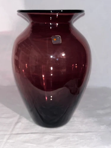 Blenko Glass Vase Plum Purple Hand Blown 11.25" Pontil Mark w/Sticker (88'-90')