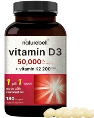 Vitamin D3 50000iu+K2 Max Strength for Bone Heart Immune Supports 180 Softgels