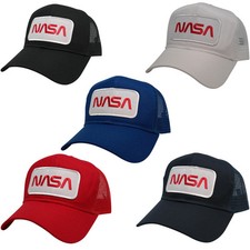 NASA Worm Red Text Patched Mesh Baseball Cap - Free Shipping