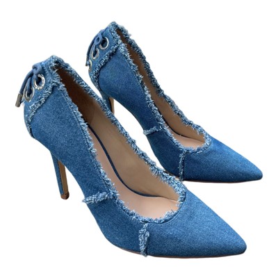 Y2K 2000s Guess denim kitten heels, pointed, stiletto. Lace up