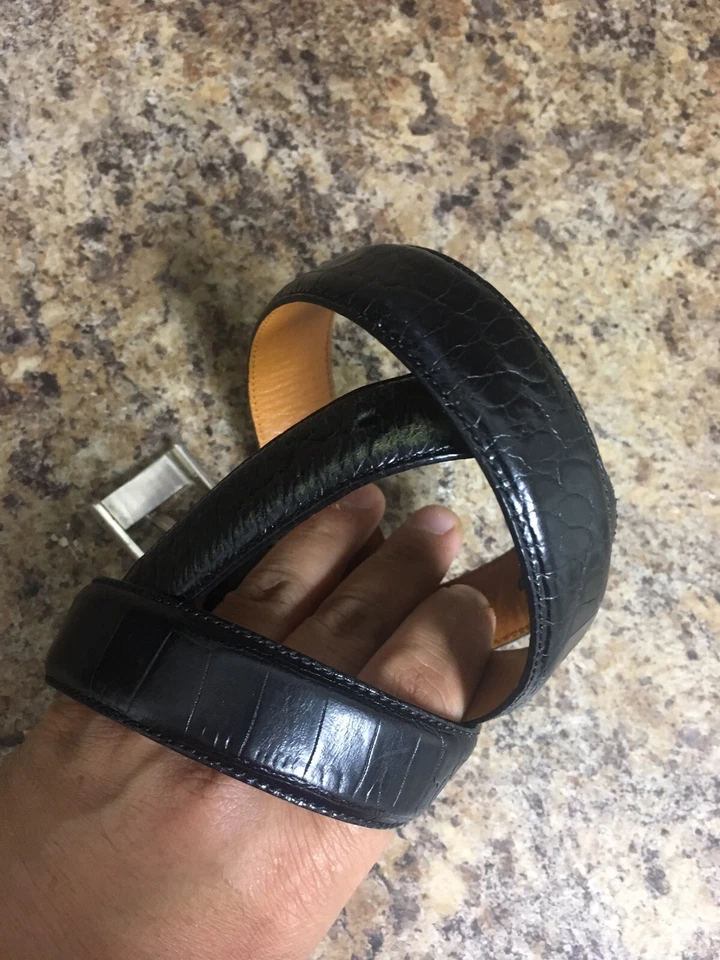 Lauren Ralph Lauren Women's Black Croc Embossed Leather Belt Size S #9101000-001 - Image 2 of 4