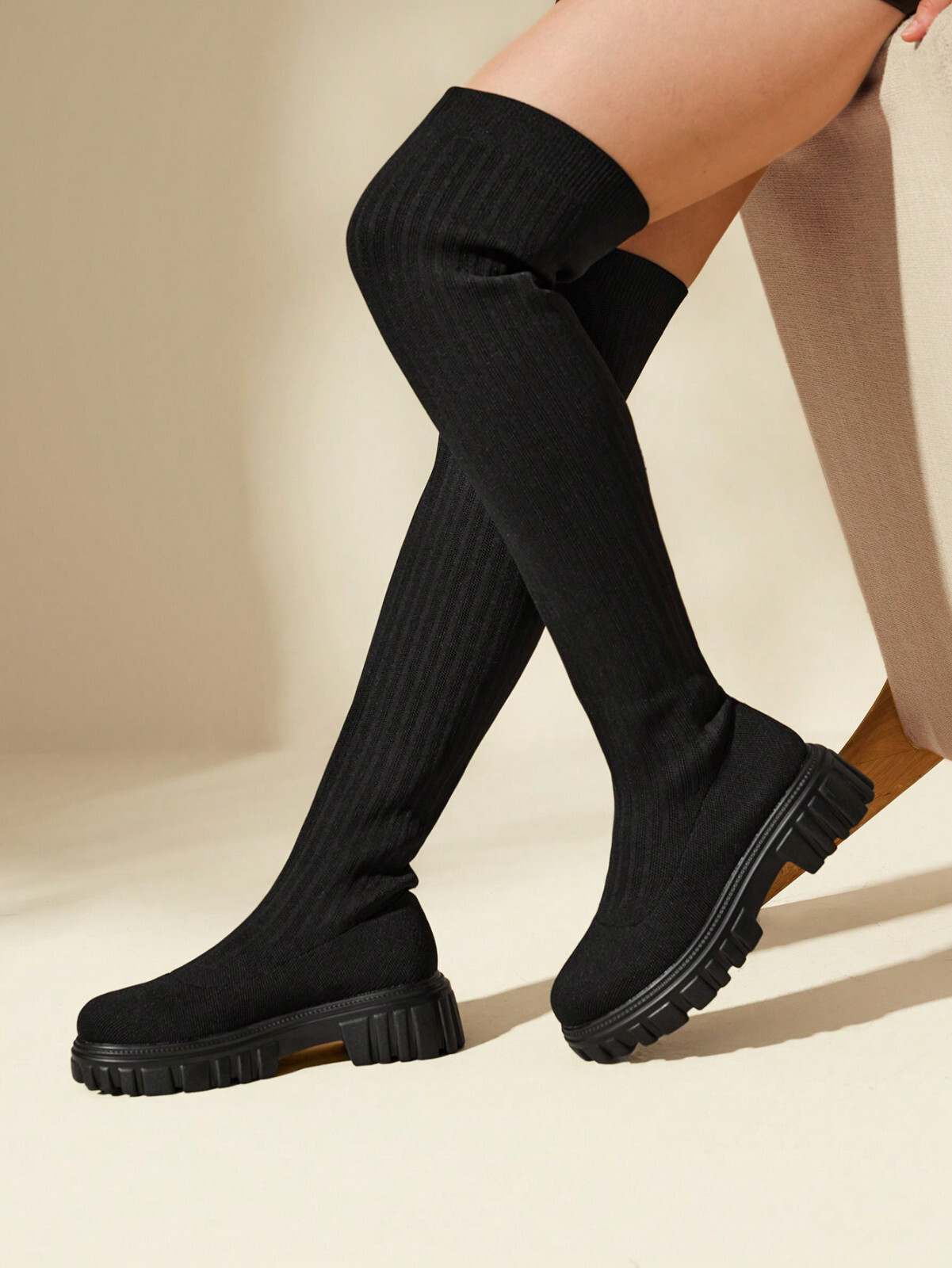 SAOLA Stivali Cuccoo donna 38 7 7 5 nero calzino grosso pull on sopra il ginocchio suola a strappo