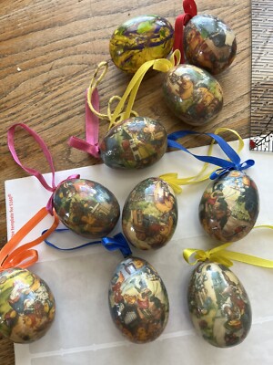 vtg. (10) Decoupaged assorted Easter ornaments.