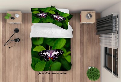 3D Butterfly Green Leaf Quilt Cover Set Duvet Cover Bedding Pillowcases