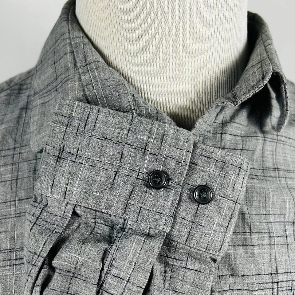 Camisa casual grande H&M cinza xadrez 100% algodão botão frontal ajuste regular - Imagem 4 de 4