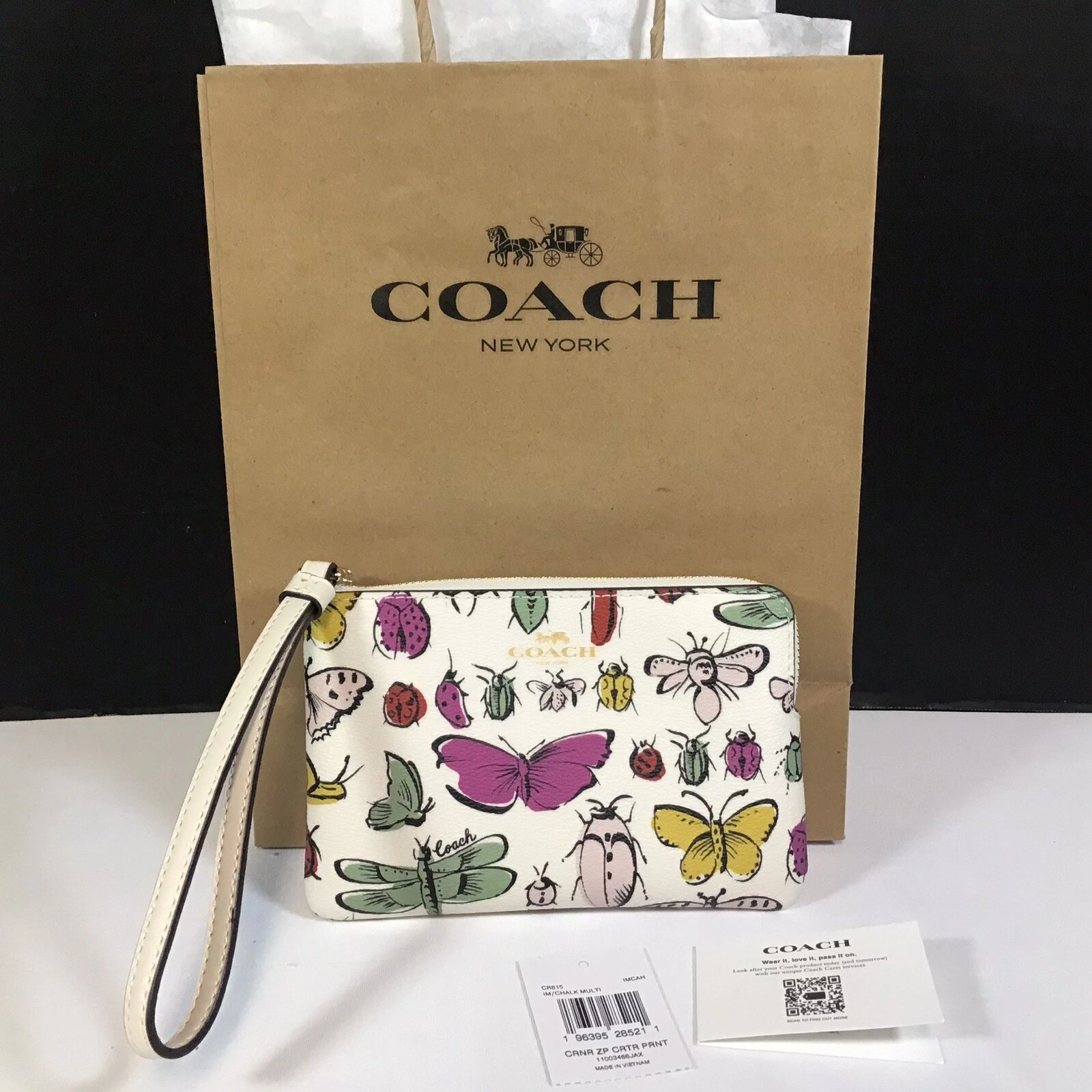 "Coach Angolo Bracciolo Cerniera Stampa Creatura Dragonfly Lumaca Scarabeo Farfalla 6""x4"""