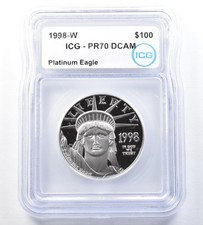1998-W $100 American Platinum Eagle 1 Oz Platinum PR70 DCAM ICG *8858 1616.52 per troy oz