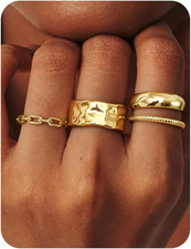 4 PCS Chunky Stackable Rings for Women Non Tarnish 16K Gold Plated Rings Dainty
