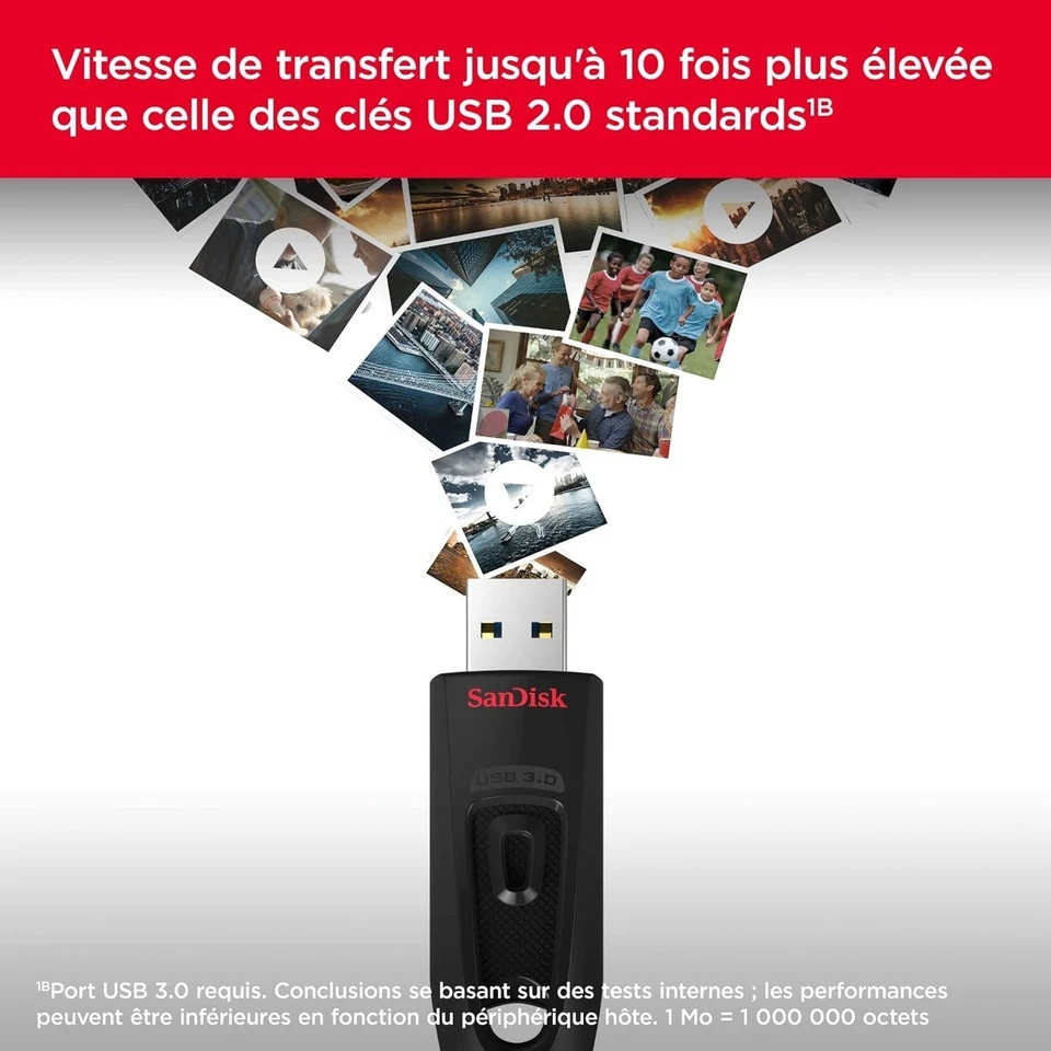 Clé USB 3.0 Sandisk Ultra 32Go 64Go 128Go 256Go 512Go CZ48 130Mo/s Haute Vitesse - Photo 4/4