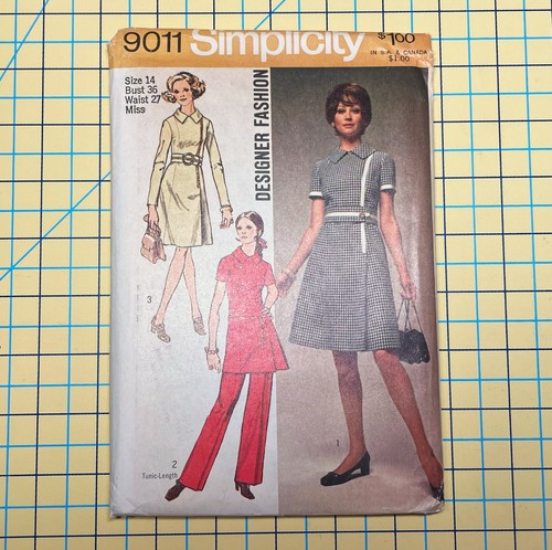 1970s Vintage SIMPLICITY Dress Tunic Pants Sewing Pattern 9011