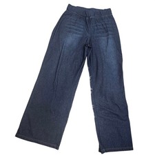 Dark Blue High Waisted Wide Leg Elastic Waist Denim Look Stretchy Pants S 32
