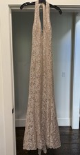 niki livas Y2K 8 Champagne Lace Halter Lace Up Back Formal Dress