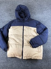 Old Navy Puffer Jacket Boys XL 14-16 Blue Beige Full Zip Hooded Water Resistant
