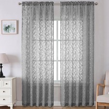 Leia Charcoal Grey Sheer Curtains 52W x 120L 2 Pack