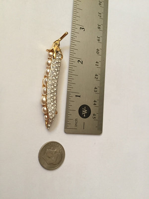 Vintage Carolee Pea Pod Brooch Gold Tone Faux Pearl Clear Rhinestone Pin