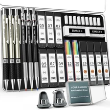 25PCS Art Mechanical Pencil Set with Case, 3PCS Metal Artist Lead Pencil 0.5, 0.
