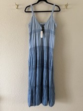 NWT Chaudry KC Blue Ombré Maxi Sundress Size S Cotton Boho Summer