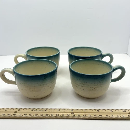 Vintage Speckled Blue/Beige Franciscan Coffee Mugs Cups- Set Of 4 - USA
