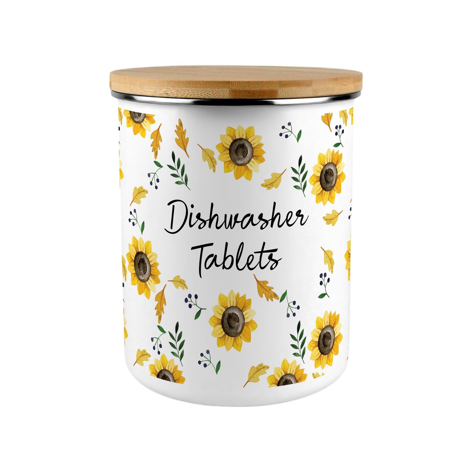 Sunflowers Dishwasher Tablets Storage Canister - XL Enamel Container Home Gift