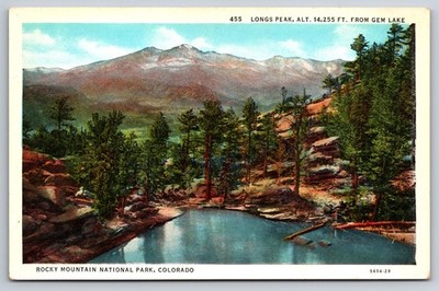 Vintage Postcard Longs Peak Rocky Mountain Colorado Mountains Scenery Gem Lake