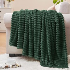 Ribbed Jacquard Fleece Throw Blanket - Cozy, Lightweight 50x60 Emerald Green