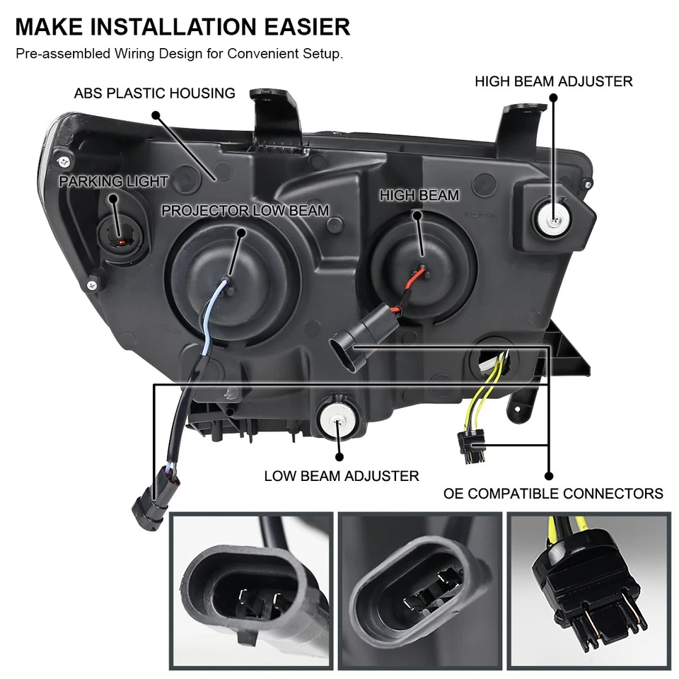 Fits 2007-2013 Toyota Tundra 2008-2017 Sequoia LED Tube Projector Headlights - Image 4 of 4
