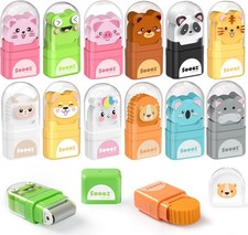 Sooez 12 Pack Pencil Erasers with Clean up Roller, 12 Pack, Animal Patterns