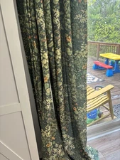 Green Floral Curtains 84 Inches Long 2 Panels Vintage Cottagecore Botanical