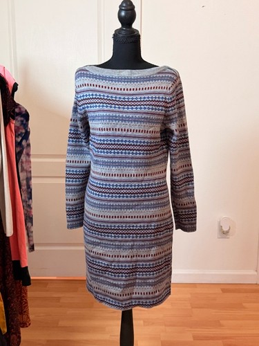 LL Bean Signature Merino Wool Fair Isle Sweater Dress Size M Boat Neck