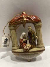 Vintage Ceramic Christmas Ornament Joseph and Mary with Baby Jesus