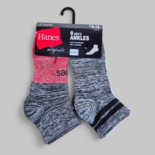 HANES Mens Socks Ankle Arch Support Cushioned Breathable 6 Pair Shoe Size 6-12