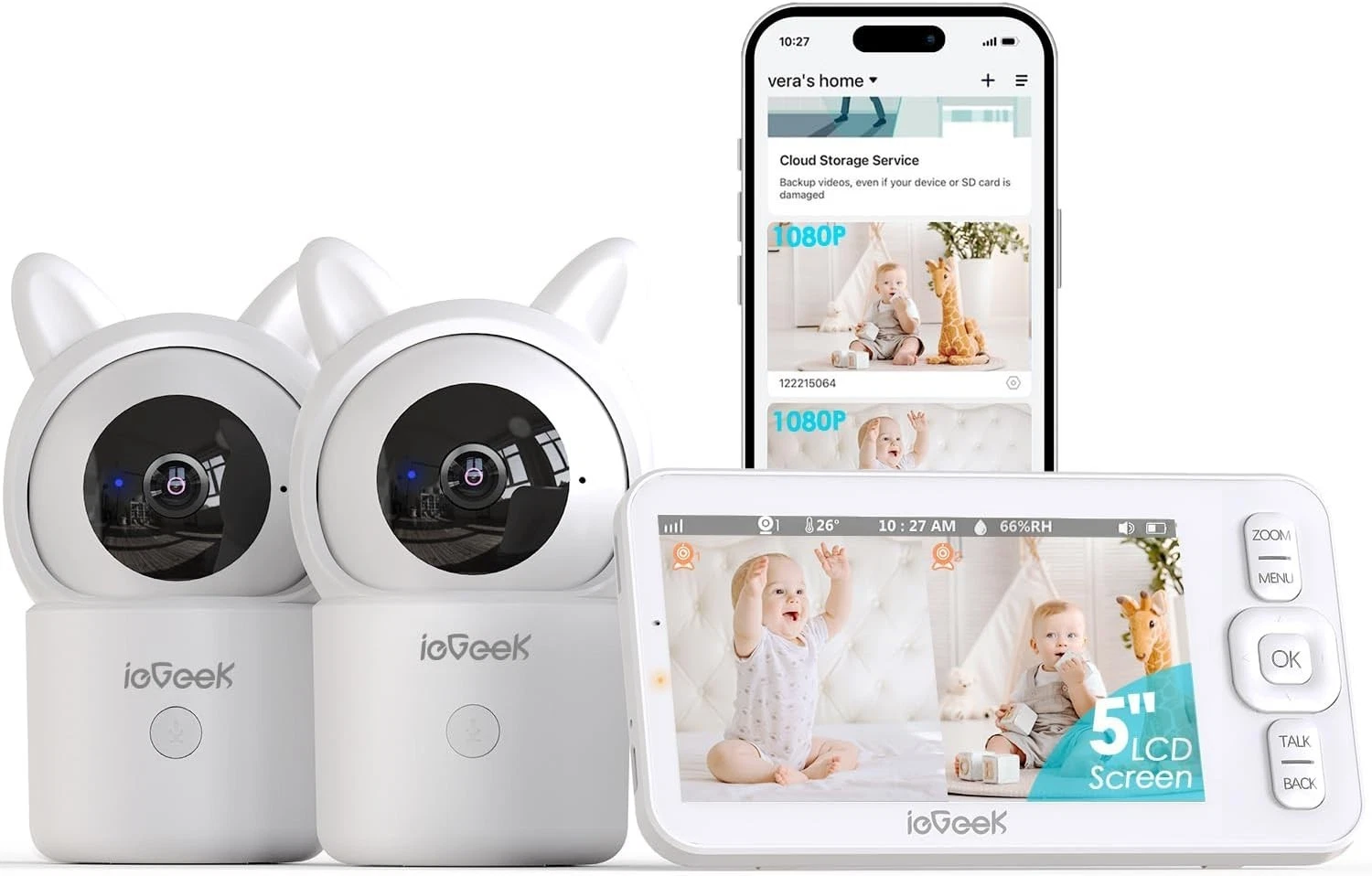 ieGeek Baby Monitor with Camera and Audio, 5" HD Split Screen Video Monitor
