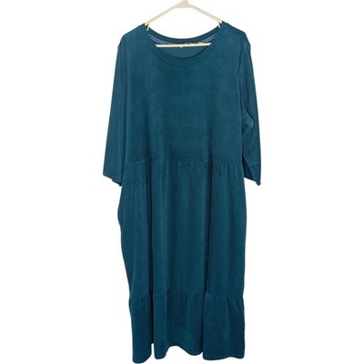 Denim & Co Velour Knit Midi Dress Women 2XP Dark Evergreen Petite Heritage