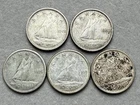 Lot Of 5 Canadian Dimes 80% Silver 1947-1964