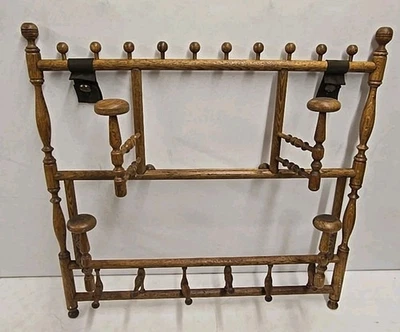 Antique 28" Victorian Oak Wall Mount Stick And Ball Hat & Coat Rack Hall Tree - Image 1 of 4