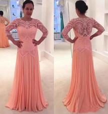 Lace Chiffon Mother of the Bride Groom Dress Long Sleeves A-Line Party Evening
