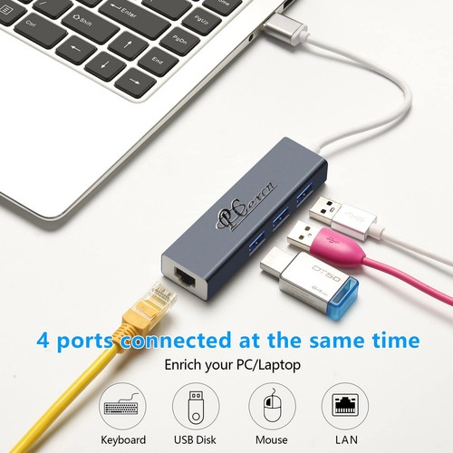 USB 3.0 Hub 1000Mbps Ethernet Adapter 3 Port USB3.05Gbps+1 Port RJ45 10/100/1... - Picture 2 of 7