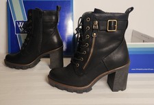 White Mountain Women Black Leather Lace Up Boots Moto Combat 8.5 Beverly New Zip
