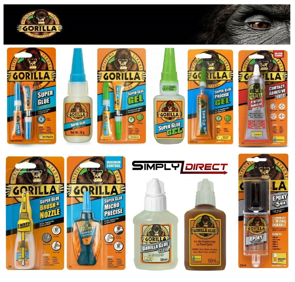 GORILLA GLUE Gorilla Super Glue Gel Liquid Brush Nozzle Tube Strong Superglue Impact Adhesive