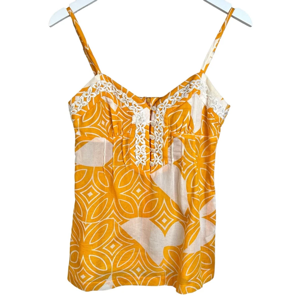 Trina Turk Womens Size 4 Orange and White Tropical Print Babydoll Camisole Tank - Image 3 of 4