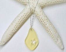 Handmade Yellow Seaglass Pendant, Starfish Cutout. Sterling Silver Chain.