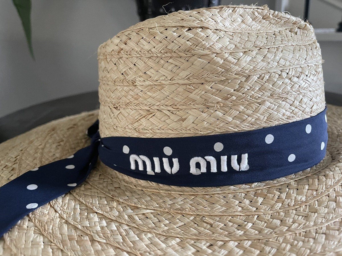 ✨Miu Miu Straw Hat with Polka Dot Bow – Khaki Miu Miu Drill Hat - Khaki/White | Editorialist main image 4