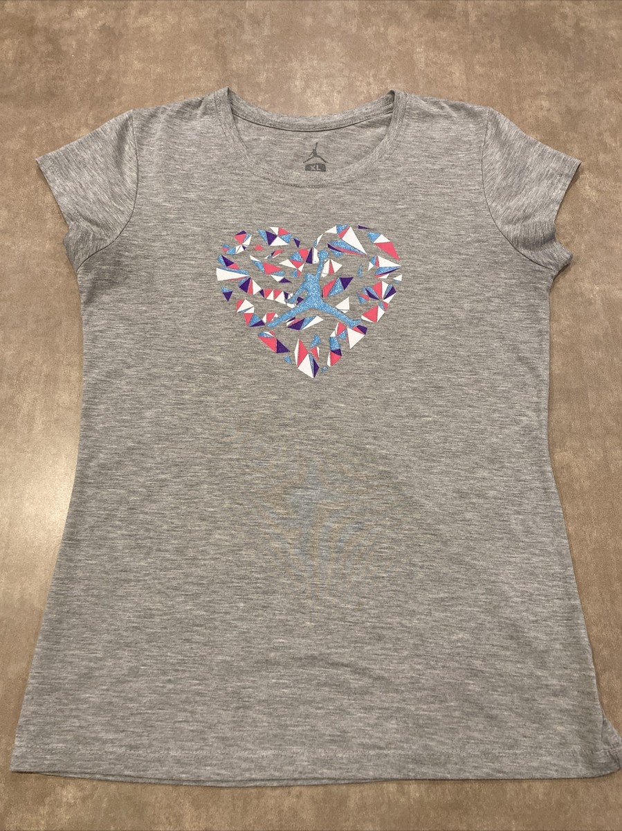 Air Jordan~Glitter Jumpman Inside Heart, Girls XL, Gray T-shirt, EUC! | eBay