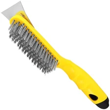 Wire Scratch Brush with Metal Scraper Plastic Handle Stainless Steel Bristles