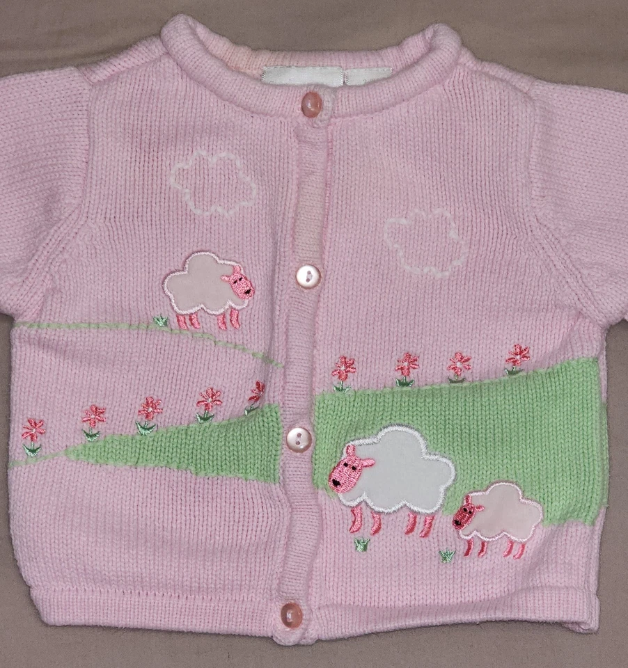 Cárdigan Suéter Tejido First Moments Recién Nacida Niña Bordado Tema Oveja 3-6M Foto 3 de 4
