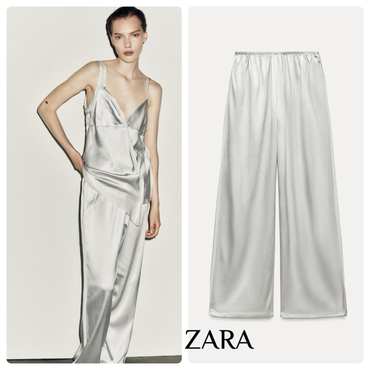 ZARA NEW SATIN EFFECT STRAIGHT LEG PANTS | eBay