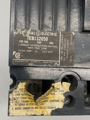 Disjoncteur General Electric TEB132050 - 3 Pôles, 50A, 240V AC, Neuf Dans Son Emballage D'Origine