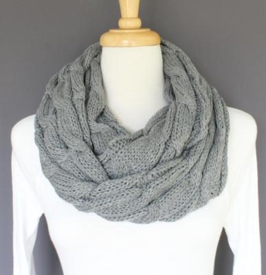 heather Grey chunky cable knit circle infinity endless loop long soft ...