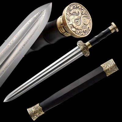 Brass Qin Short Sword KUNGFU Battle Knife Dagger Folded Steel Sharp Blood Groove