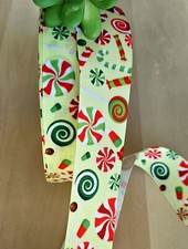 3/8, 5/8, 7/8  1.5   1 YD Candy Cane Grosgrain Ribbon Christmas Peppermints